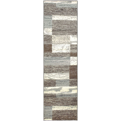 10' Light Blue And Ivory Patchwork Power Loom Stain Resistant Runner Rug - 118.11" (L) x 155.12" (W) x 0.31" (H)