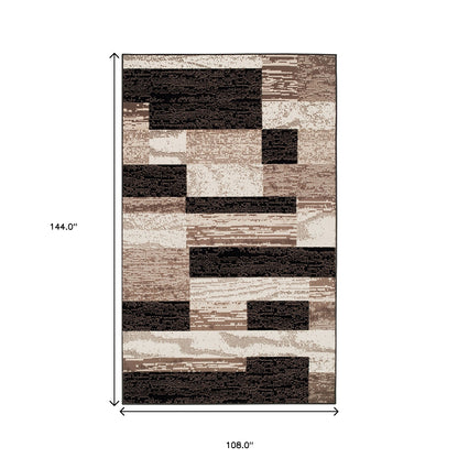 9' X 12' Chocolate Patchwork Power Loom Stain Resistant Area Rug - 108.0" (H) x 144.0" (W) x 0.31" (D)