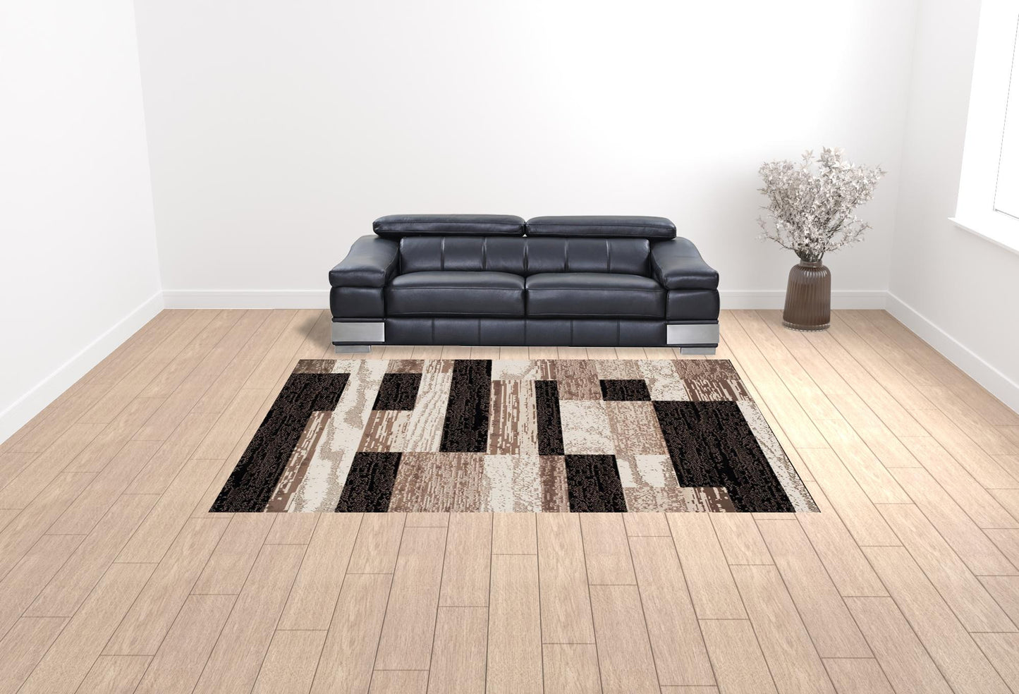 9' X 12' Chocolate Patchwork Power Loom Stain Resistant Area Rug - 108.0" (H) x 144.0" (W) x 0.31" (D)