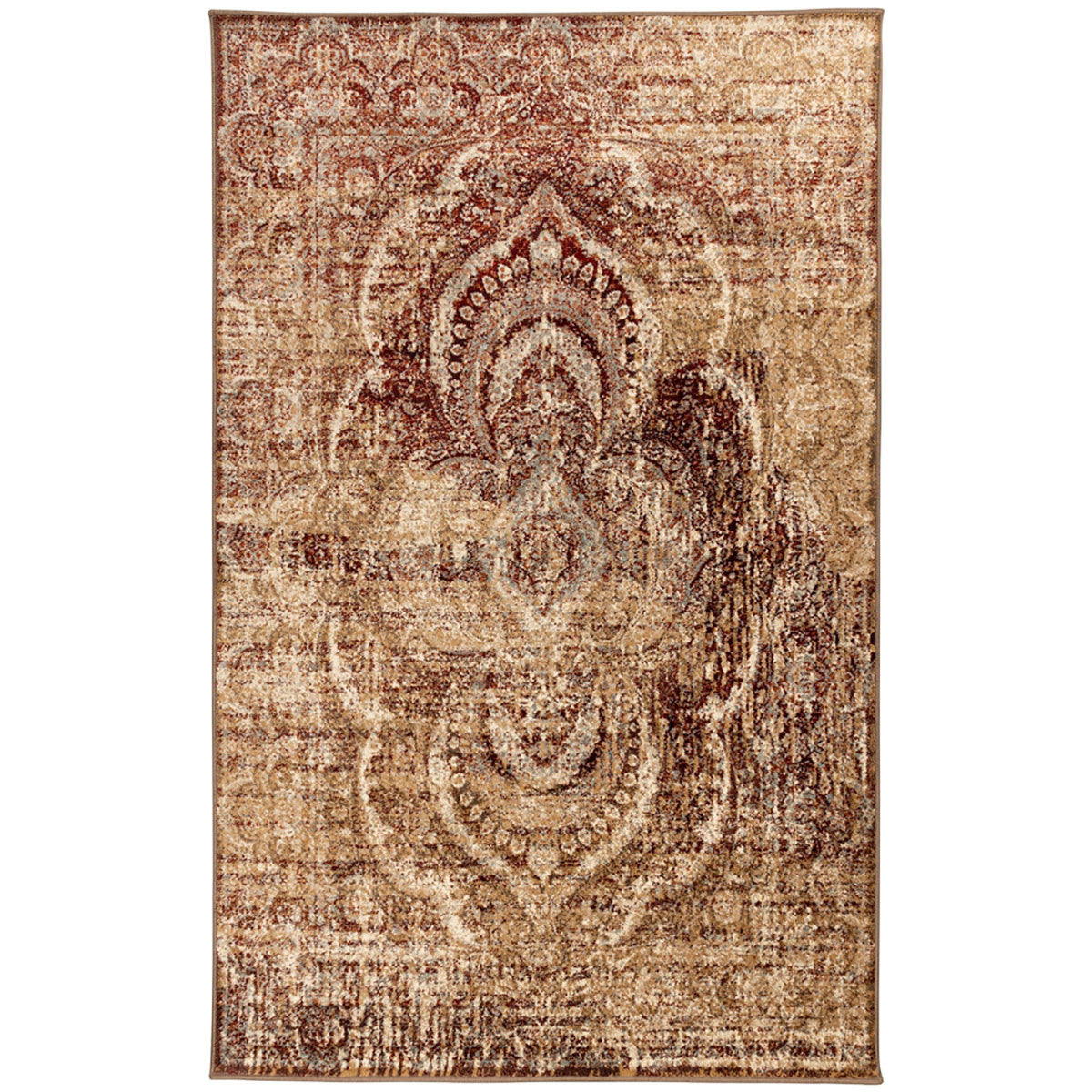 9' X 12' Maroon And Gold Abstract Power Loom Distressed Stain Resistant Area Rug - 108.0" (H) x 144.0" (W) x 0.39" (D)