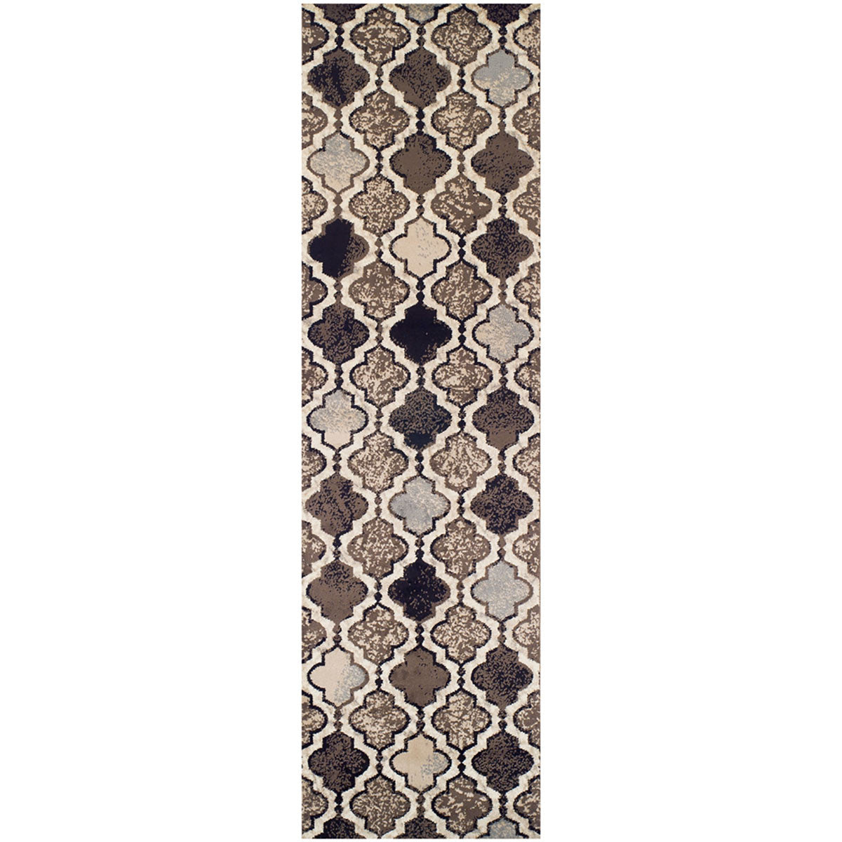 10' Ivory Quatrefoil Power Loom Distressed Stain Resistant Runner Rug - 119.69" (L) x 155.91" (W) x 0.23" (H)