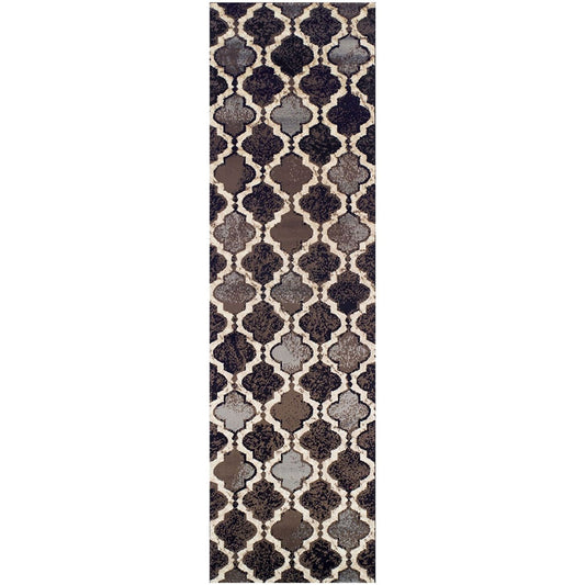 12' Chocolate Quatrefoil Power Loom Distressed Stain Resistant Runner Rug - 27.0" (L) x 48.0" (W) x 0.8" (H)