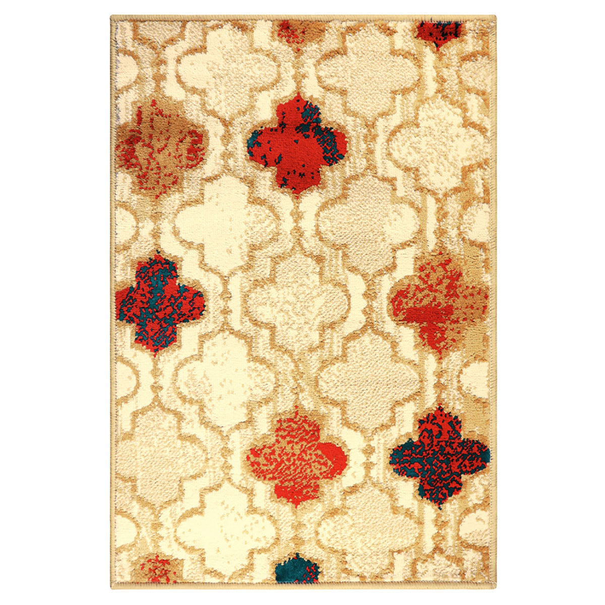 2' X 3' Beige Quatrefoil Power Loom Distressed Stain Resistant Area Rug - 48.0" (L) x 72.0" (W) x 0.4" (H)