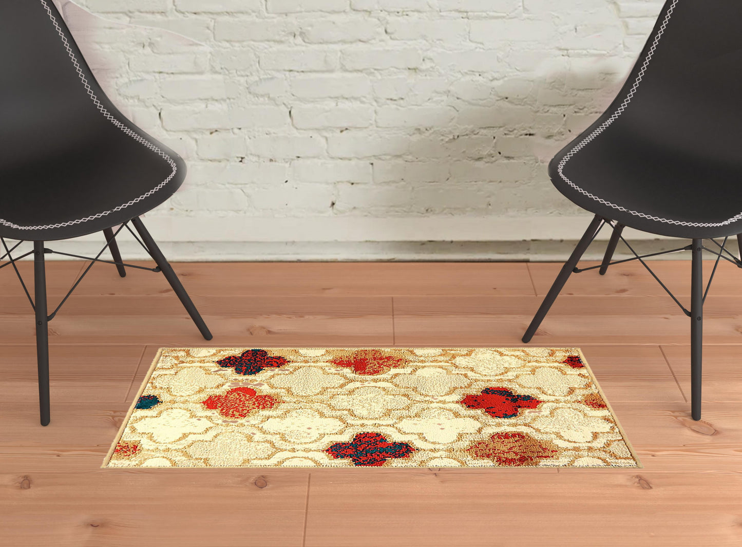 2' X 3' Beige Quatrefoil Power Loom Distressed Stain Resistant Area Rug - 48.0" (L) x 72.0" (W) x 0.4" (H)