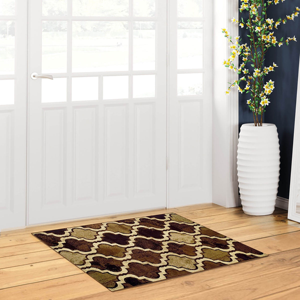 2' X 3' Coffee Quatrefoil Power Loom Distressed Stain Resistant Area Rug - 47.24" (L) x 47.24" (W) x 0.35" (H)