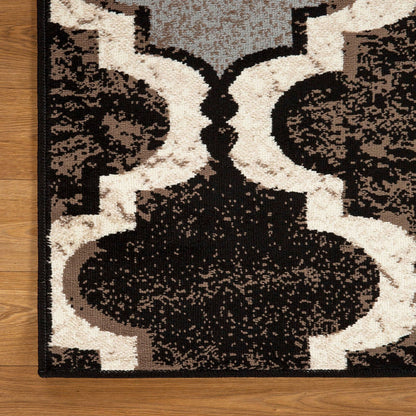 2' X 3' Chocolate Quatrefoil Power Loom Distressed Stain Resistant Area Rug - 45.0" (L) x 69.0" (W) x 0.8" (H)