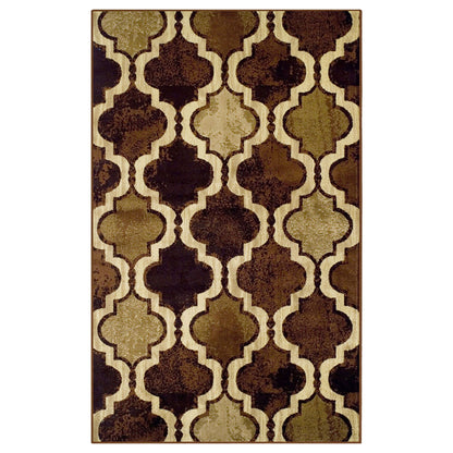 4' X 6' Coffee Quatrefoil Power Loom Distressed Stain Resistant Area Rug