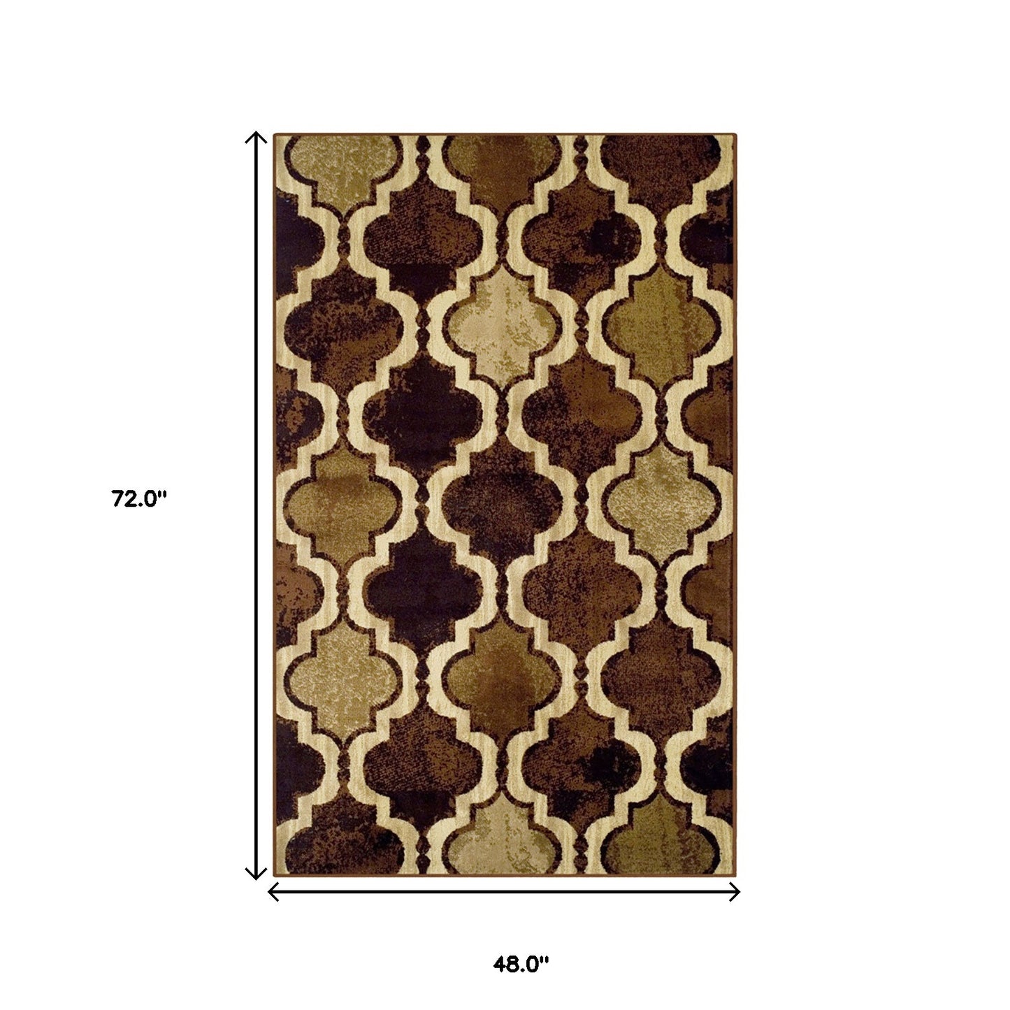 4' X 6' Coffee Quatrefoil Power Loom Distressed Stain Resistant Area Rug