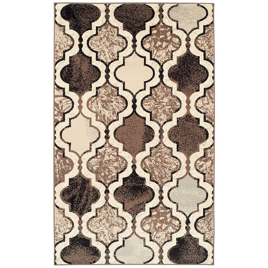 6' X 9' Ivory Quatrefoil Power Loom Distressed Stain Resistant Area Rug - 72.0" (H) x 108.0" (W) x 0.31" (D)