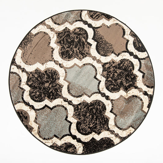 8' Round Chocolate Round Quatrefoil Power Loom Distressed Stain Resistant Area Rug - 96.0" (H) x 96.0" (W) x 0.31" (D)