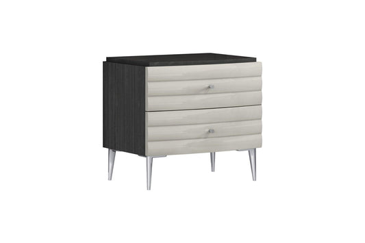 18" Dark Gray And Ivory Light Gray Two Drawer Nightstand - FurniFindUSA