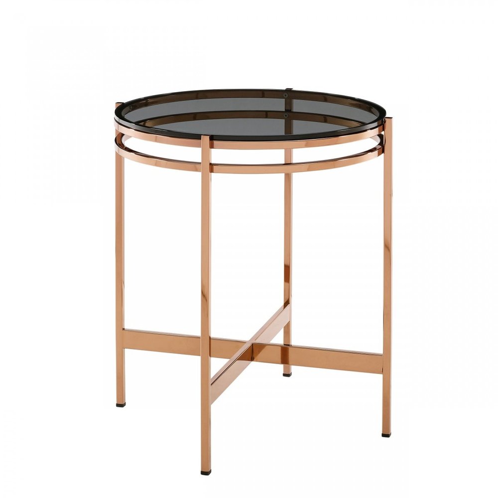 22" Rosegold And Smoke Glass Geo Round End Table HomeRoots