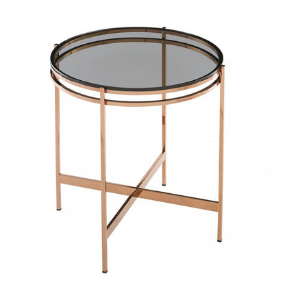22" Rosegold And Smoke Glass Geo Round End Table HomeRoots