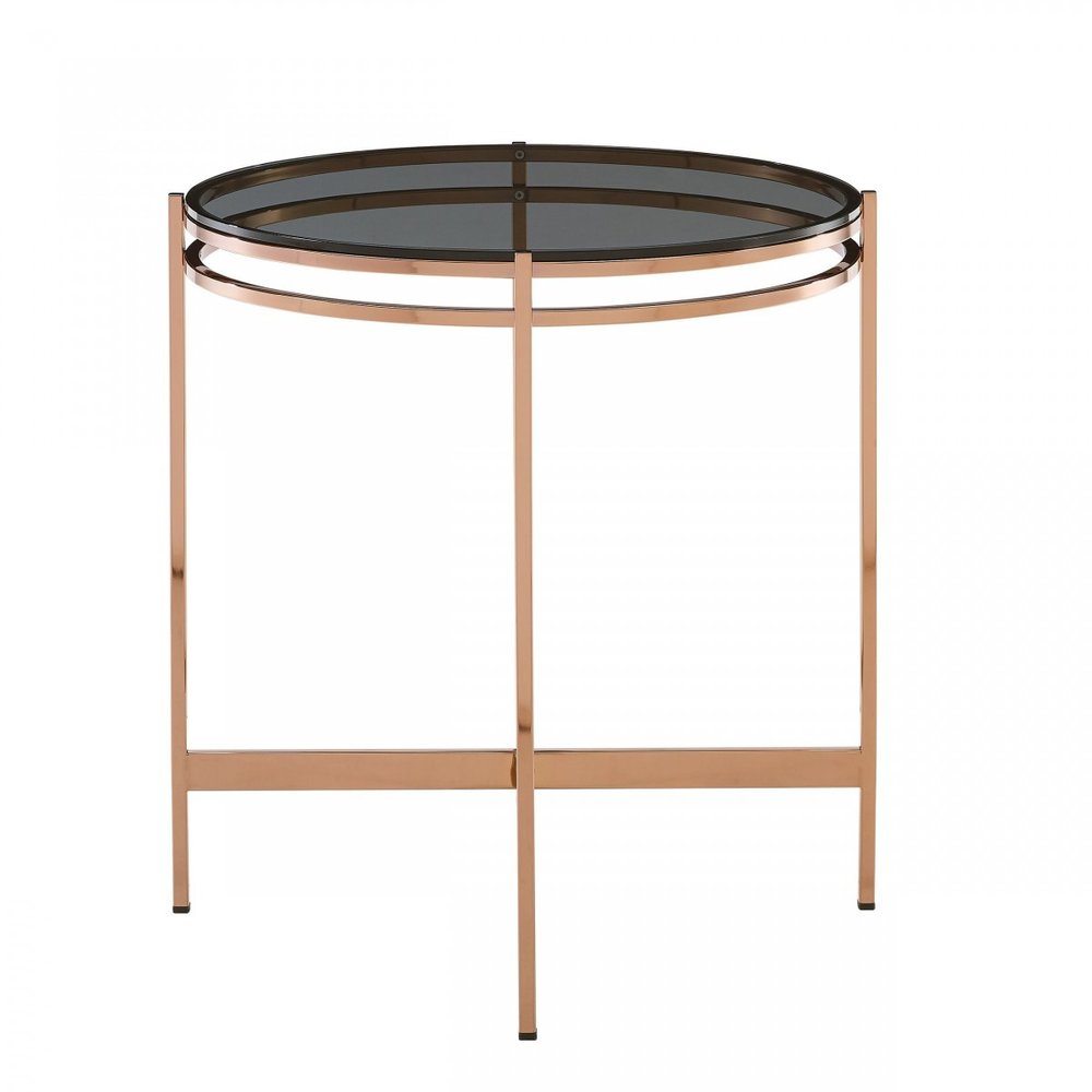 22" Rosegold And Smoke Glass Geo Round End Table HomeRoots