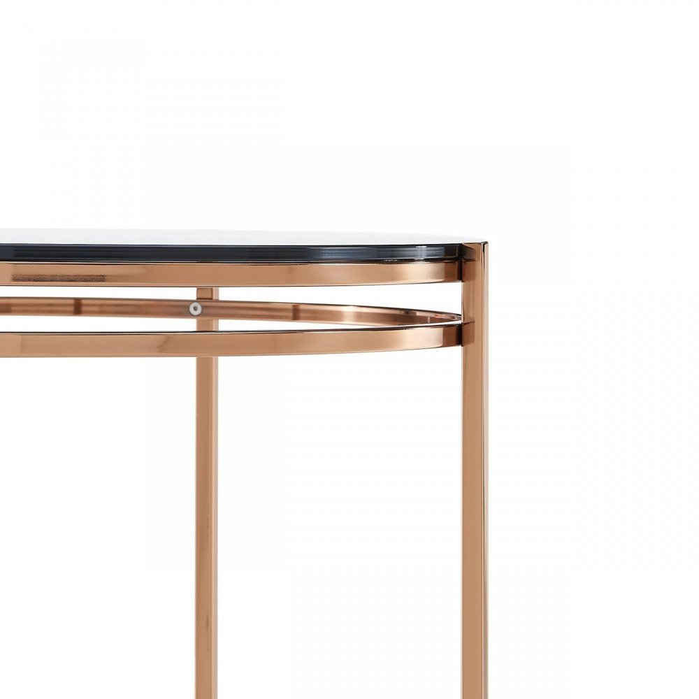 22" Rosegold And Smoke Glass Geo Round End Table HomeRoots