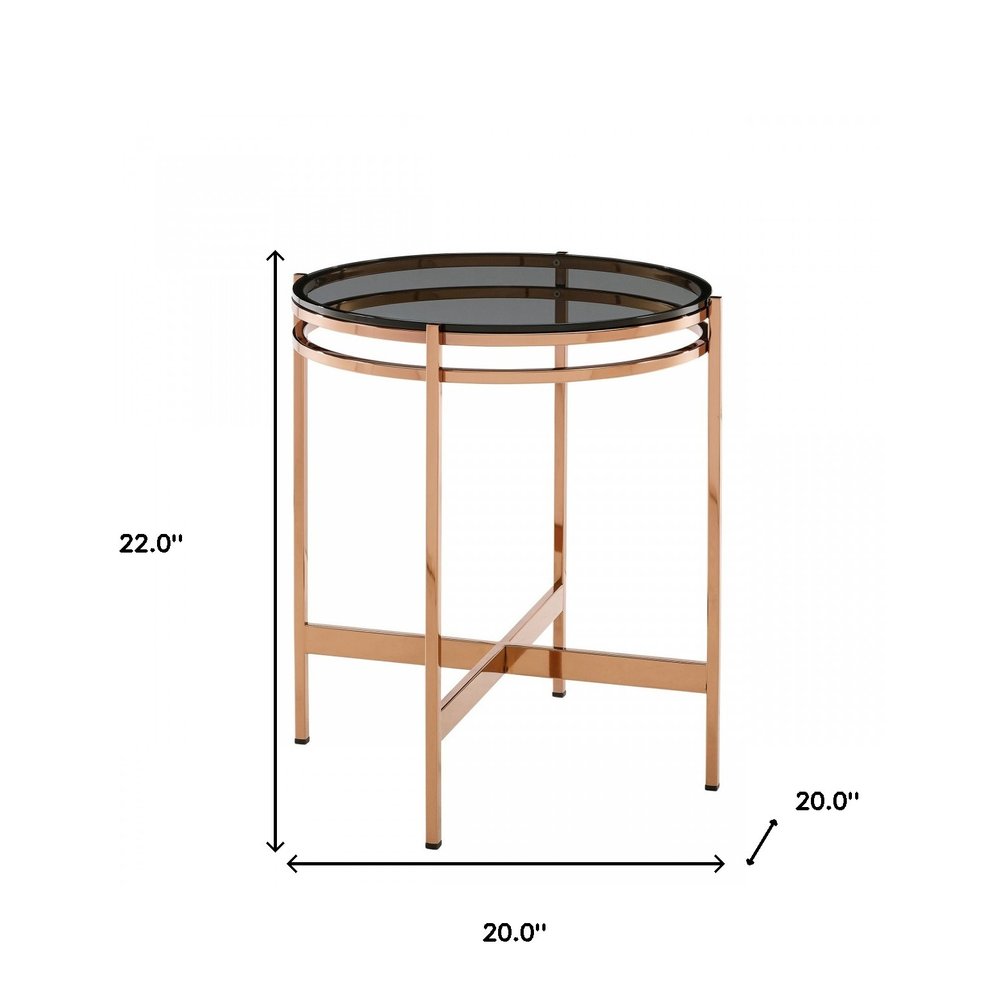 22" Rosegold And Smoke Glass Geo Round End Table HomeRoots