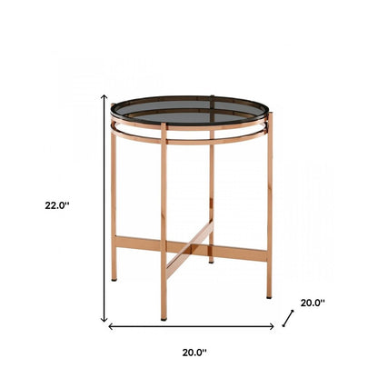 22" Rosegold And Smoke Glass Geo Round End Table HomeRoots