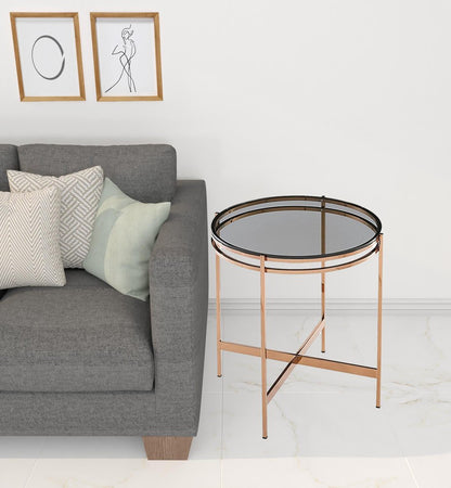 22" Rosegold And Smoke Glass Geo Round End Table HomeRoots