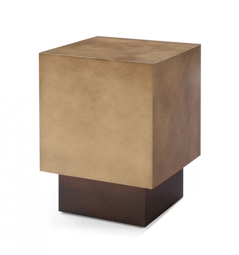 24" Antiqued Copper And Light Brown Metal Square End Table HomeRoots