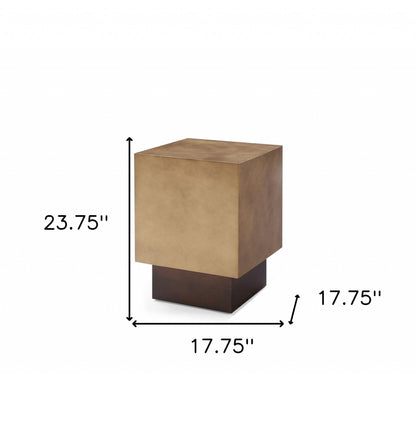 24" Antiqued Copper And Light Brown Metal Square End Table