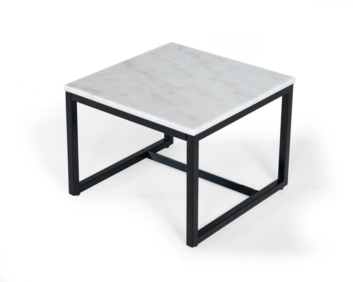 15" Black And White Stone And Metal Square End Table