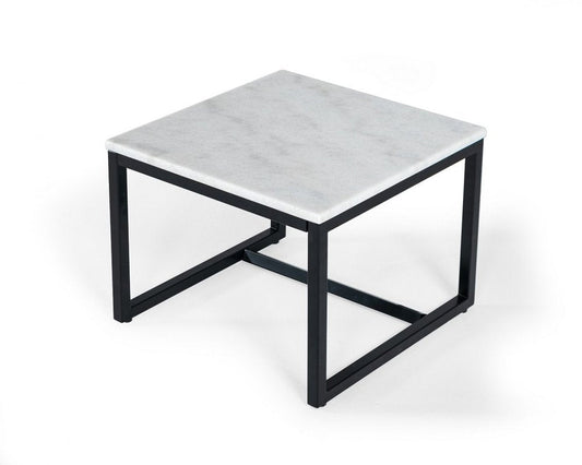 15" Black And White Stone And Metal Square End Table HomeRoots