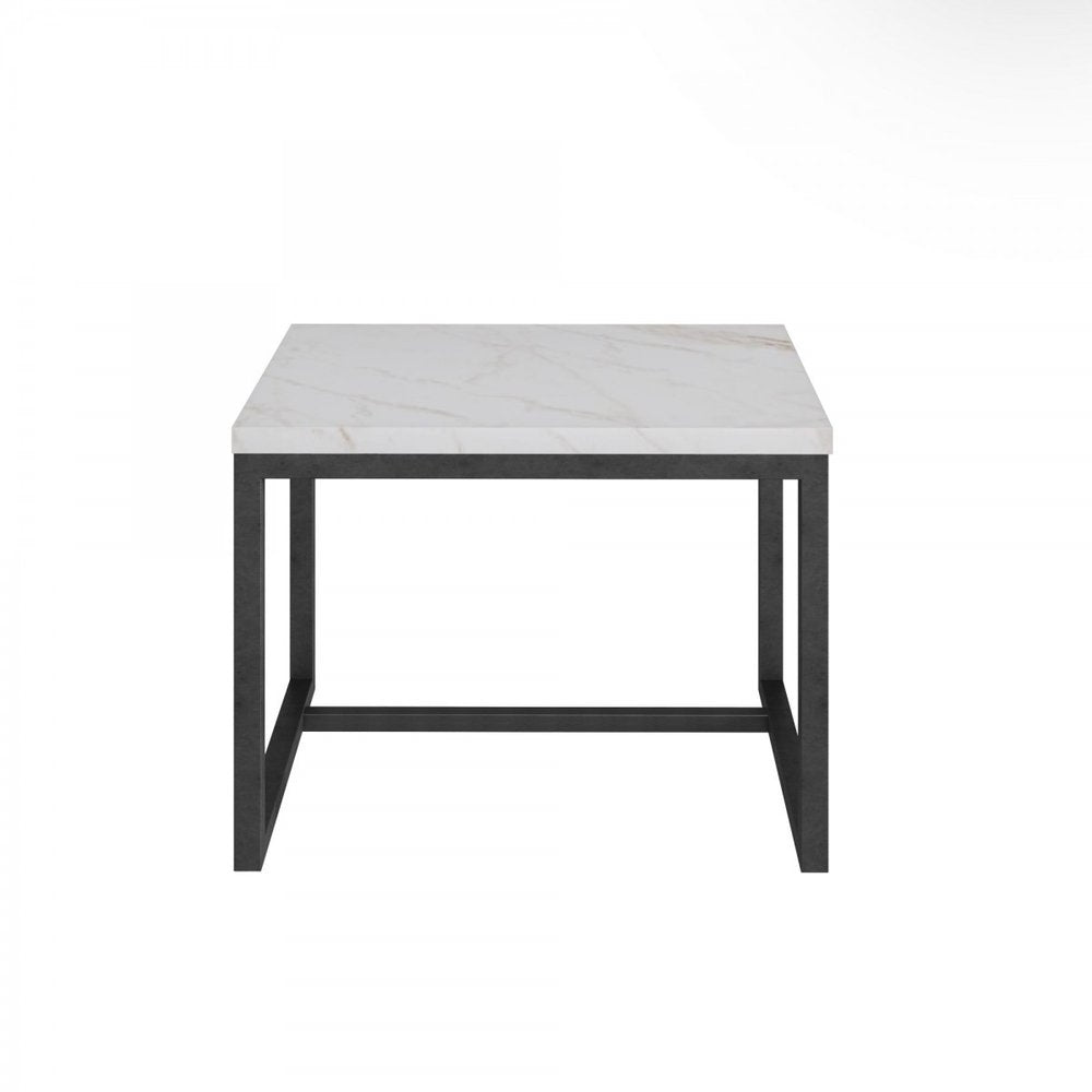 15" Black And White Stone And Metal Square End Table HomeRoots