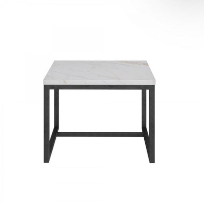 15" Black And White Stone And Metal Square End Table HomeRoots