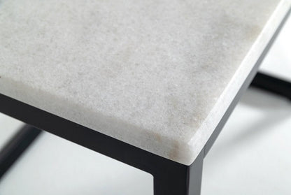 15" Black And White Stone And Metal Square End Table HomeRoots
