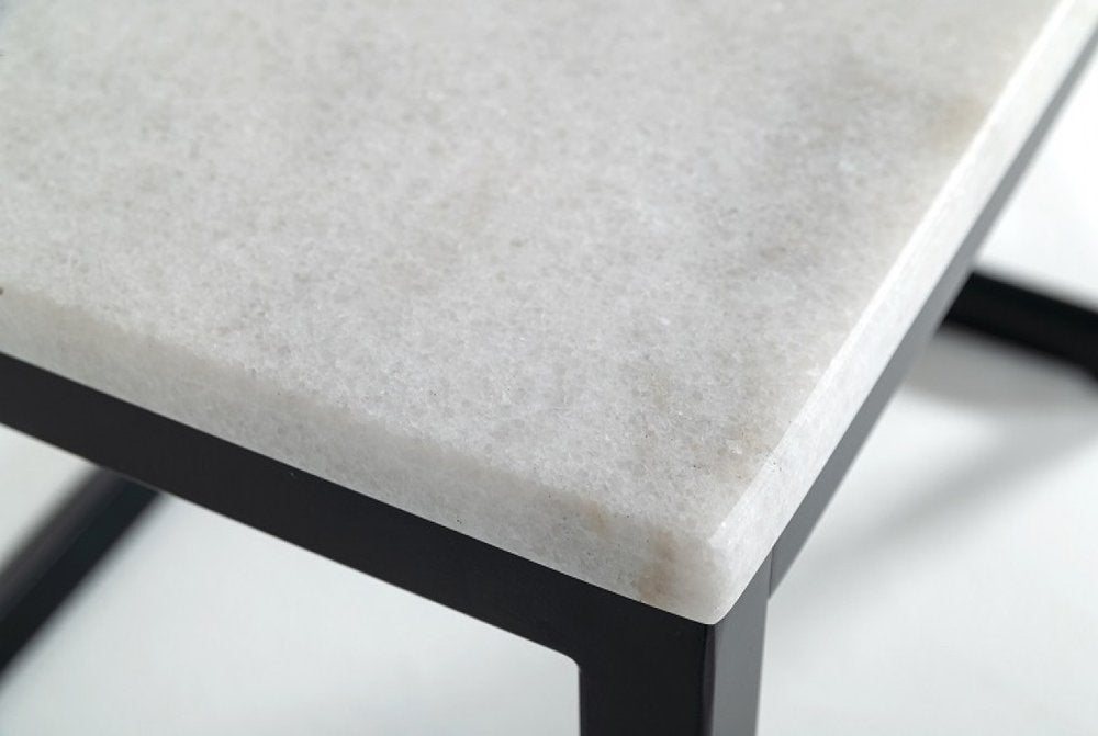 15" Black And White Stone And Metal Square End Table HomeRoots