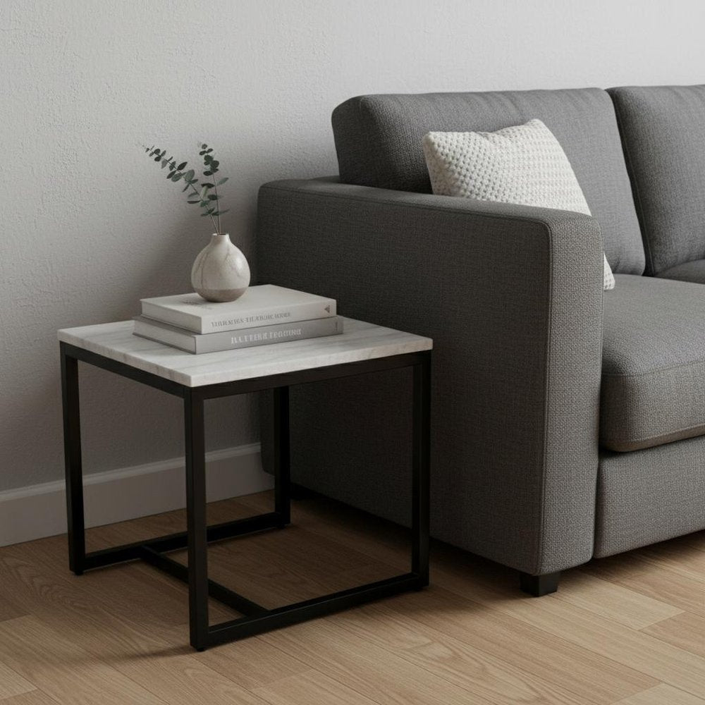 15" Black And White Stone And Metal Square End Table HomeRoots
