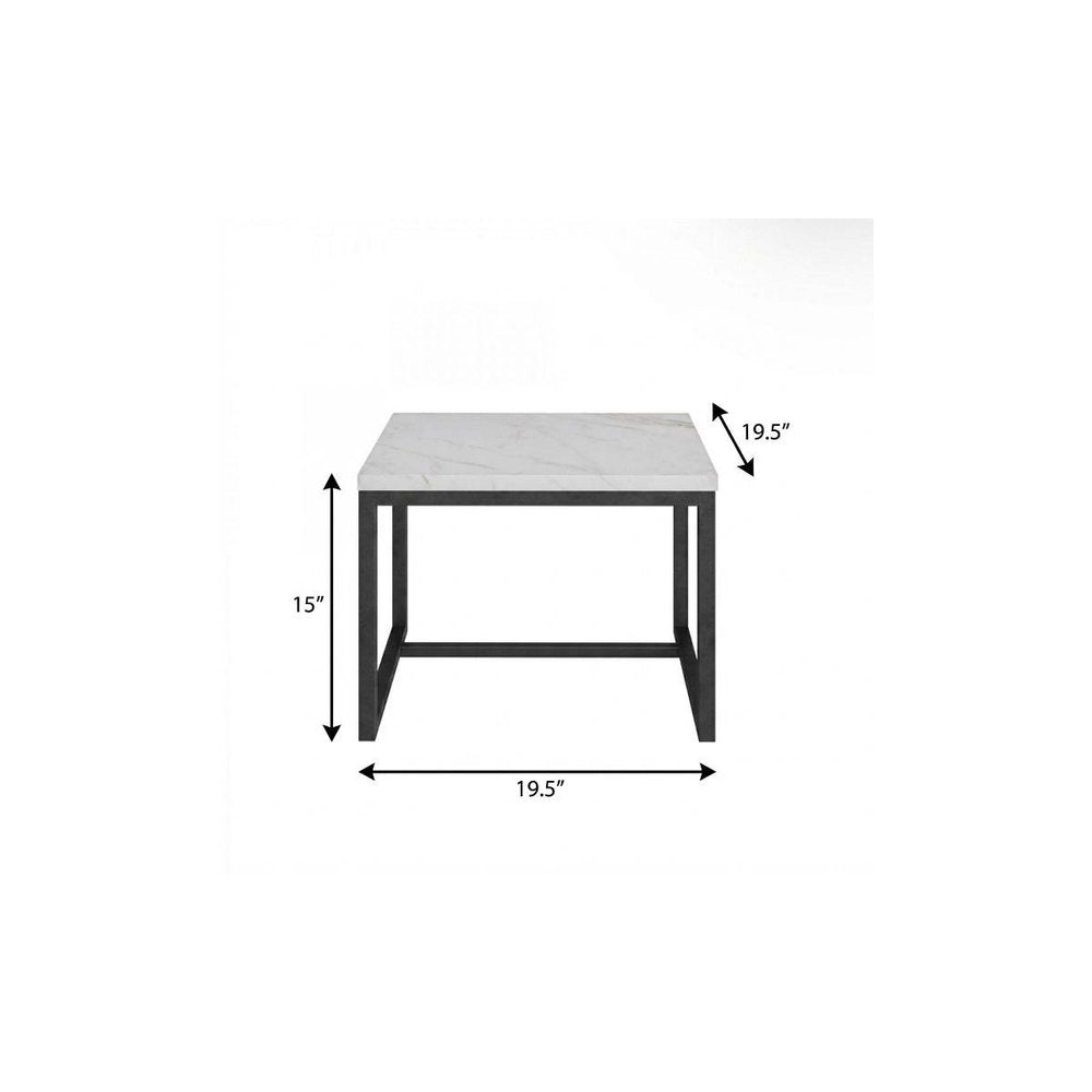 15" Black And White Stone And Metal Square End Table HomeRoots