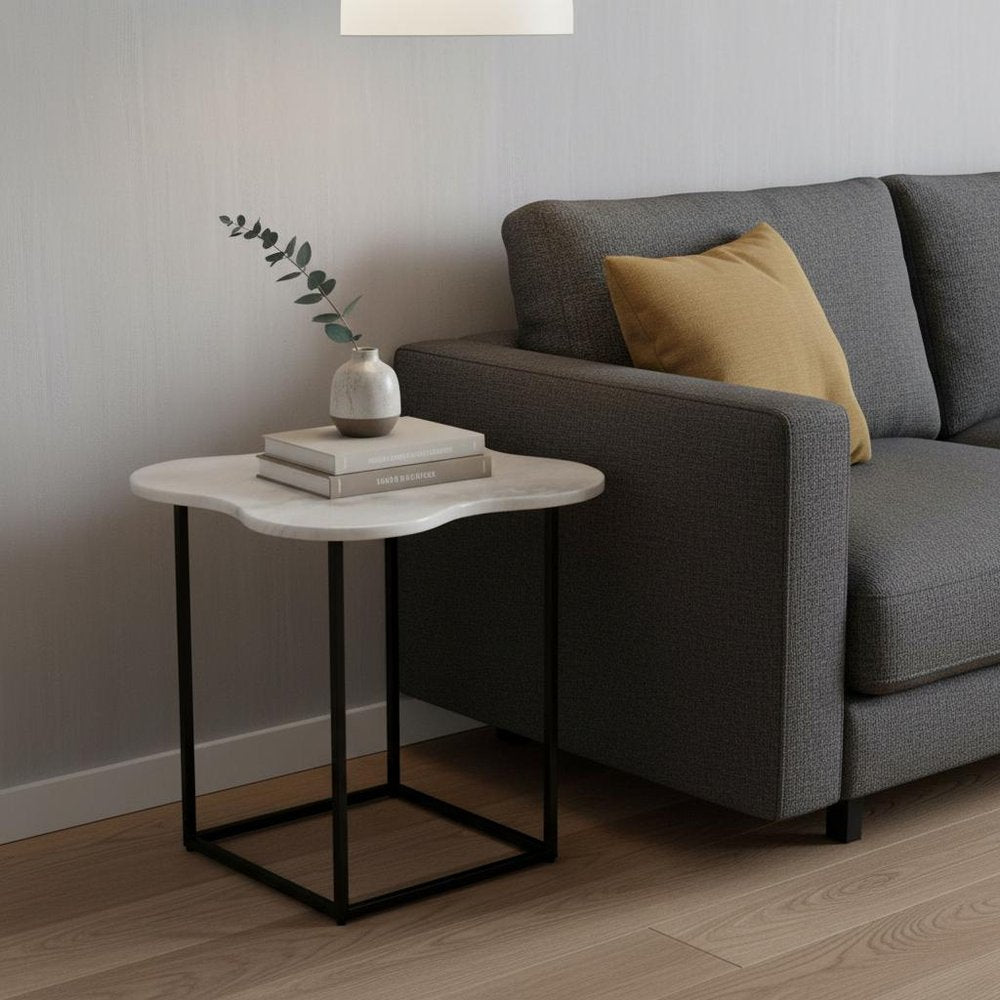 15" Black And White Marble Free Form End Table HomeRoots