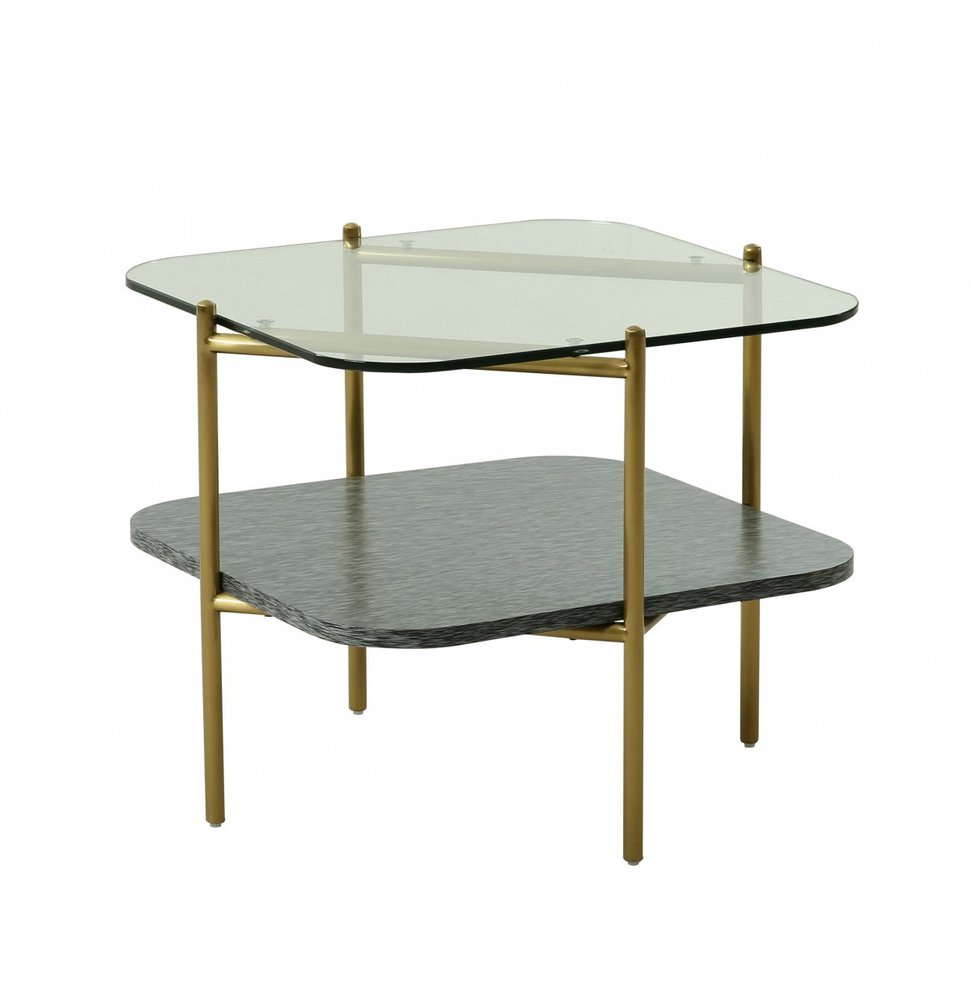 20" Gold And Clear Glass And Metal Square End Table With Shelf HomeRoots