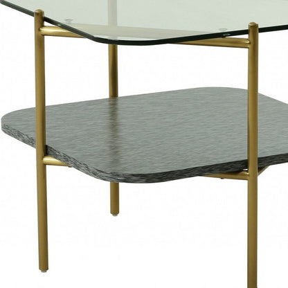20" Gold And Clear Glass And Metal Square End Table With Shelf HomeRoots