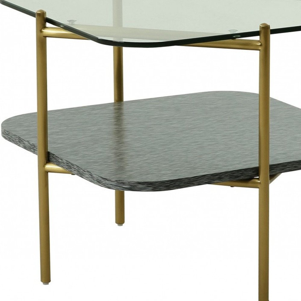 20" Gold And Clear Glass And Metal Square End Table With Shelf HomeRoots