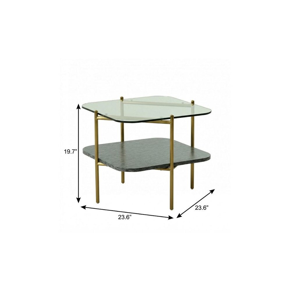 20" Gold And Clear Glass And Metal Square End Table With Shelf HomeRoots