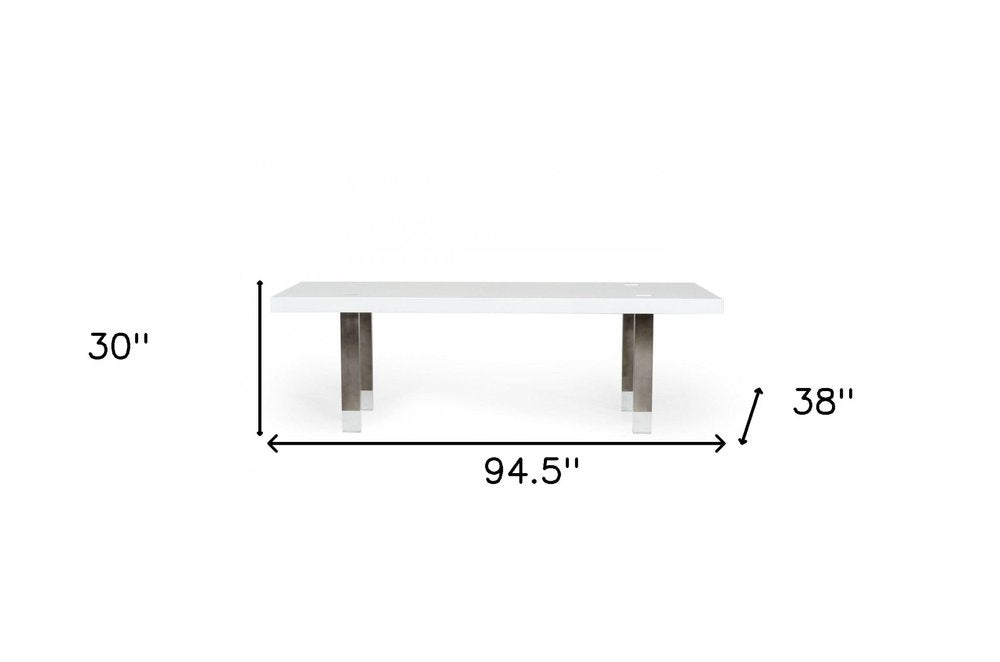 95" White And Gray Stainless Steel Dining Table HomeRoots