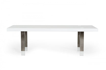 95" White And Gray Stainless Steel Dining Table