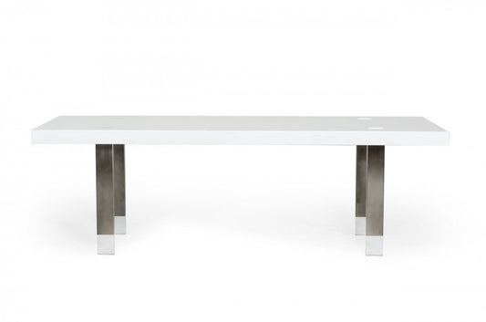 95" White And Gray Stainless Steel Dining Table HomeRoots