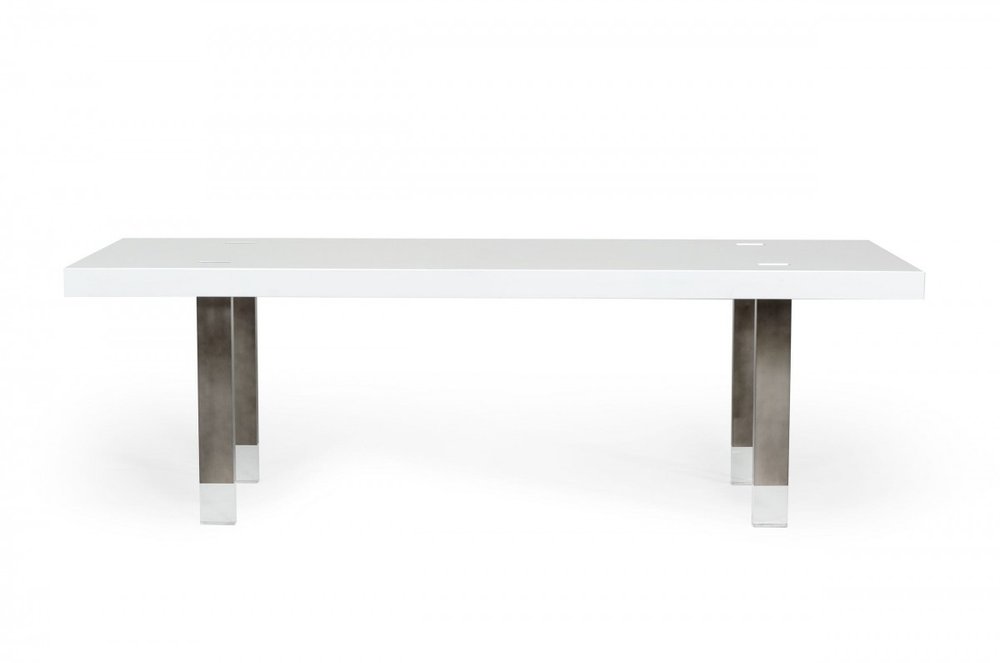 95" White And Gray Stainless Steel Dining Table HomeRoots