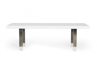 95" White And Gray Stainless Steel Dining Table HomeRoots