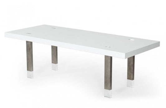 95" White And Gray Stainless Steel Dining Table HomeRoots