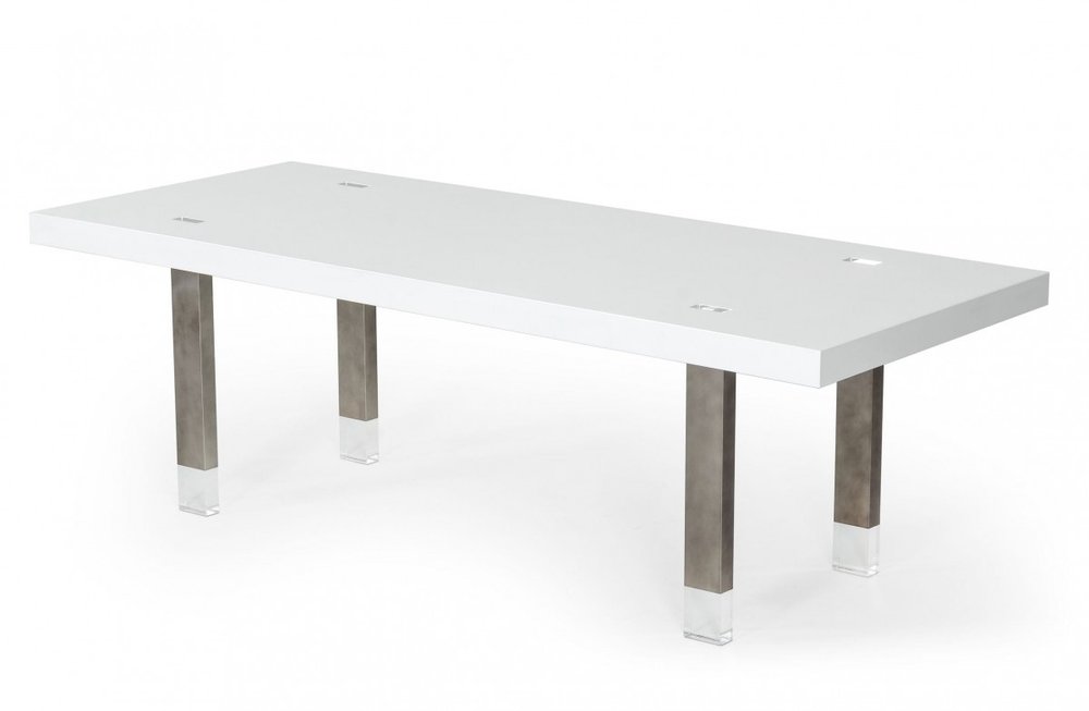 95" White And Gray Stainless Steel Dining Table HomeRoots