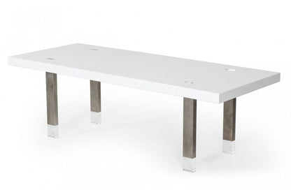 95" White And Gray Stainless Steel Dining Table HomeRoots
