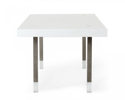 95" White And Gray Stainless Steel Dining Table HomeRoots