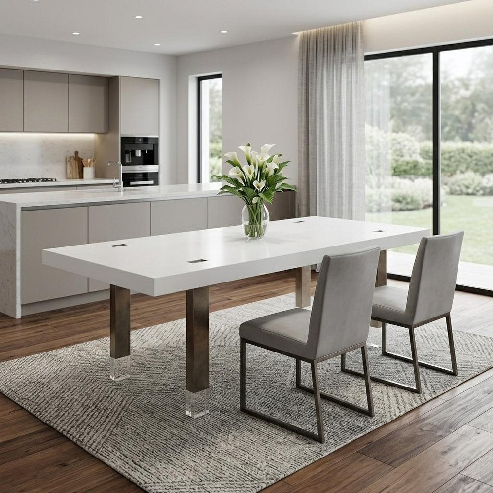 95" White And Gray Stainless Steel Dining Table HomeRoots