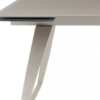 94" Gray Glass And Metal Self-Storing Leaf Sled Base Dining Table HomeRoots