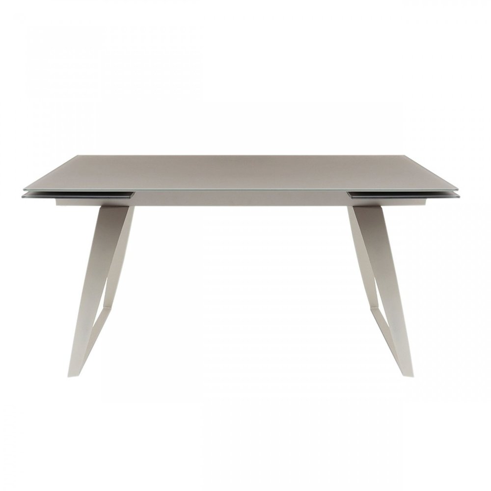 94" Gray Glass And Metal Self-Storing Leaf Sled Base Dining Table HomeRoots