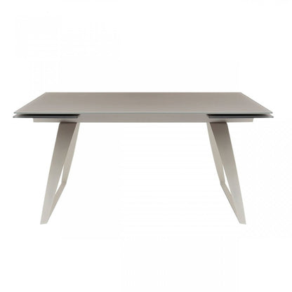 94" Gray Glass And Metal Self-Storing Leaf Sled Base Dining Table HomeRoots